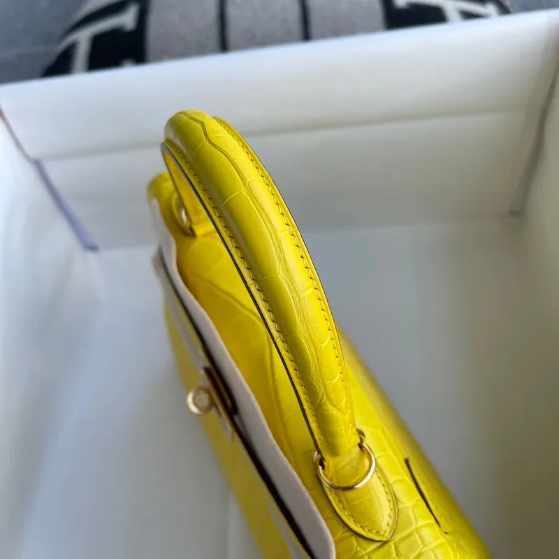 KELLY 25 MATTE MISSISSIPPIENSIS ALLIGATOR LEATHER MIMOSA WITH GOLD HARDWARE (GHW) - 12