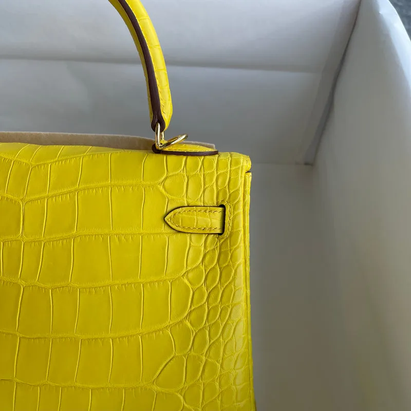 KELLY 25 MATTE MISSISSIPPIENSIS ALLIGATOR LEATHER MIMOSA WITH GOLD HARDWARE (GHW) - 9