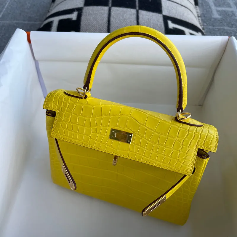 KELLY 25 MATTE MISSISSIPPIENSIS ALLIGATOR LEATHER MIMOSA WITH GOLD HARDWARE (GHW) - 5