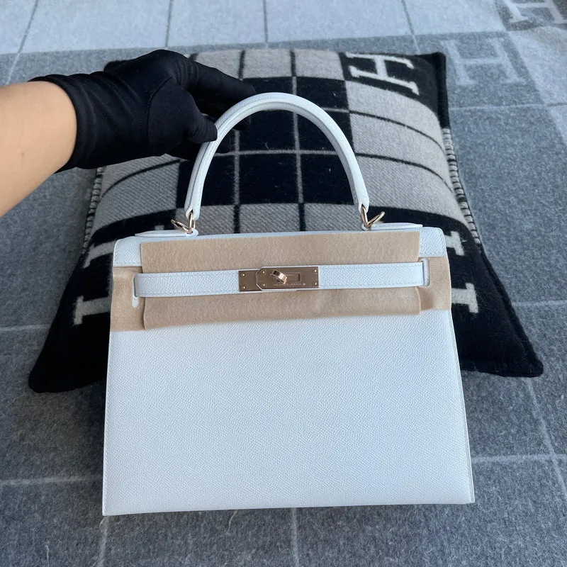 KELLY 28 EPSOM LEATHER BLANC WITH ROSE GOLD HARDWARE (RGHW) - 3