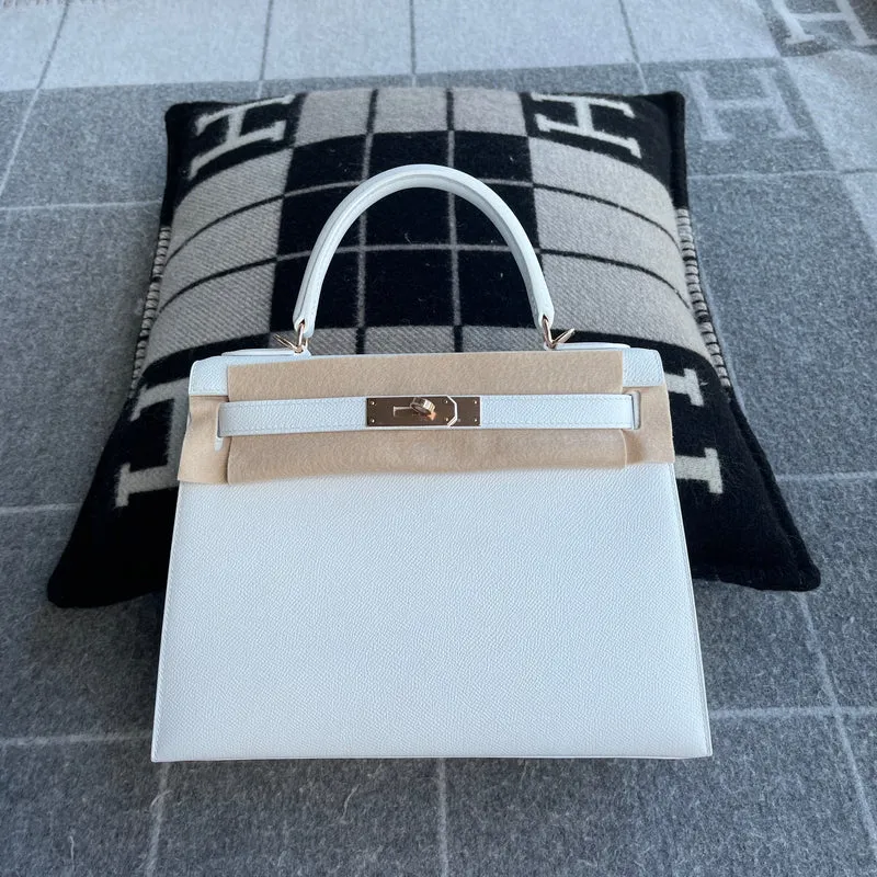 KELLY 28 EPSOM LEATHER BLANC WITH ROSE GOLD HARDWARE (RGHW) - 4