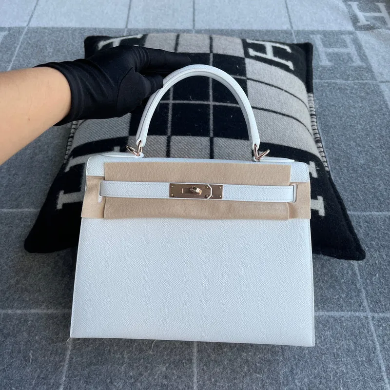 KELLY 28 EPSOM LEATHER BLANC WITH ROSE GOLD HARDWARE (RGHW) - 2