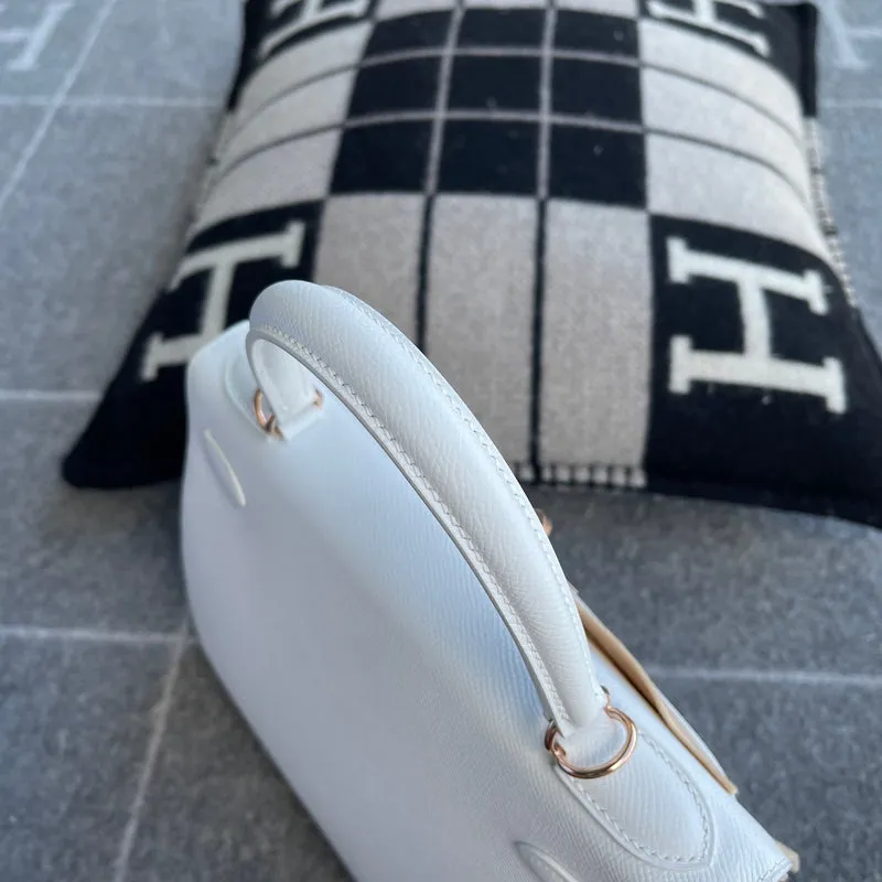 KELLY 28 EPSOM LEATHER BLANC WITH ROSE GOLD HARDWARE (RGHW) - 10