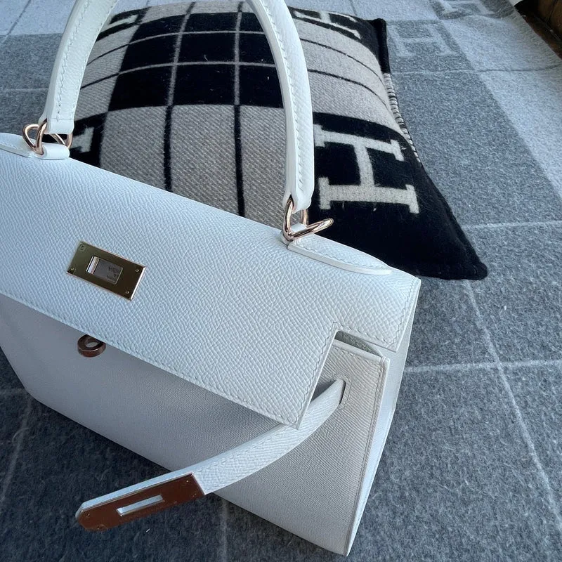 KELLY 28 EPSOM LEATHER BLANC WITH ROSE GOLD HARDWARE (RGHW) - 7