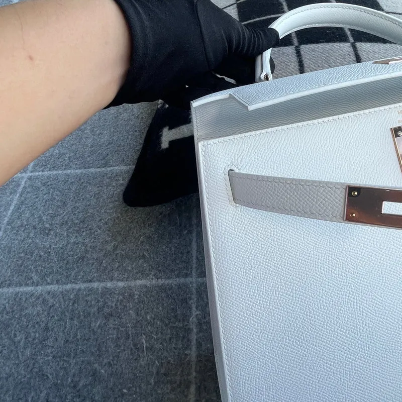 KELLY 28 EPSOM LEATHER BLANC WITH ROSE GOLD HARDWARE (RGHW) - 8