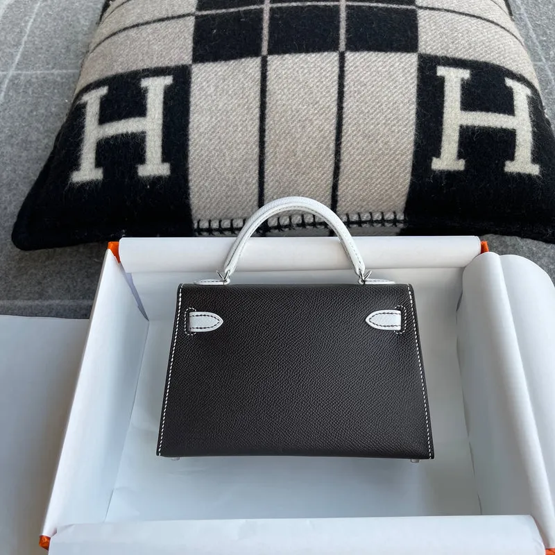 MINI KELLY II (20) EPSOM LEATHER HORSESHOE STAMP (HSS) BI-COLOR NOIR (BLACK) & BLANC WITH PALLADIUM HARDWARE (PHW) - 3
