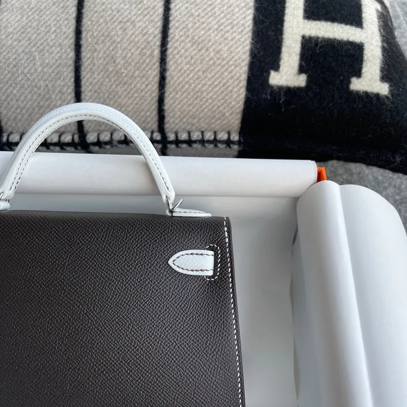 MINI KELLY II (20) EPSOM LEATHER HORSESHOE STAMP (HSS) BI-COLOR NOIR (BLACK) & BLANC WITH PALLADIUM HARDWARE (PHW) - 7