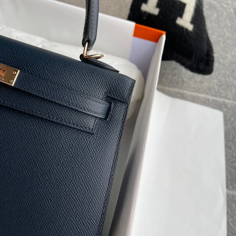 KELLY 25 EPSOM LEATHER BLUE MARINE WITH ROSE GOLD HARDWARE (RGHW) - 7
