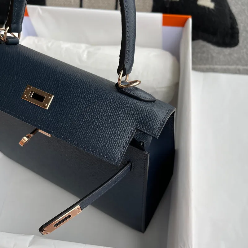 KELLY 25 EPSOM LEATHER BLUE MARINE WITH ROSE GOLD HARDWARE (RGHW) - 5