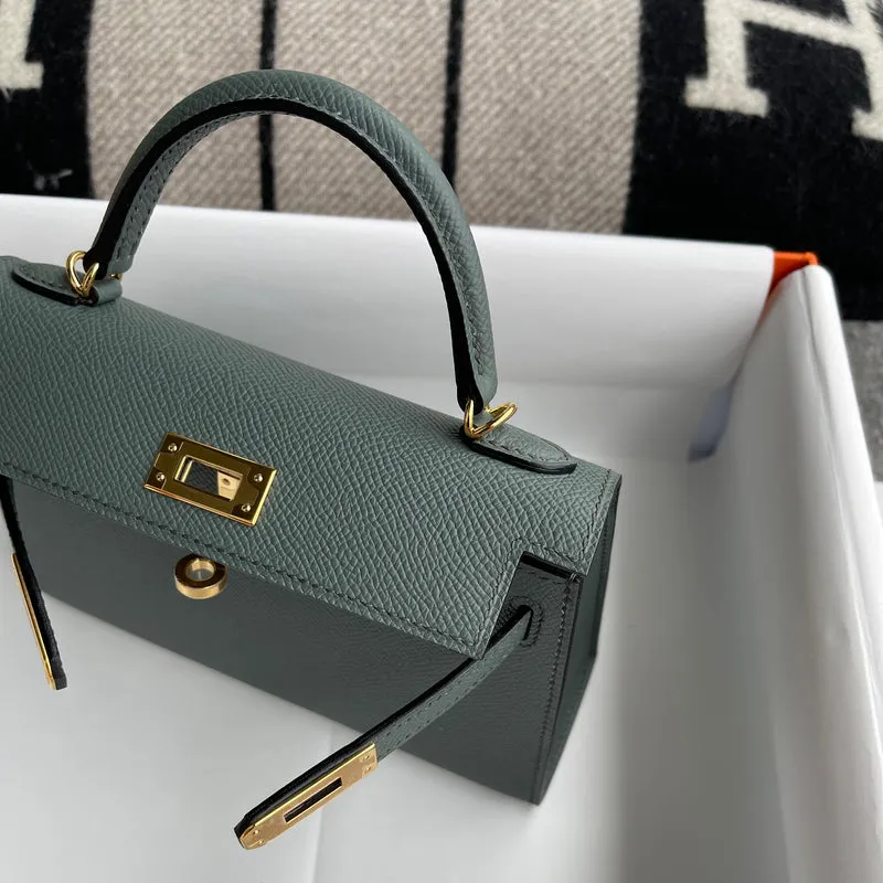 MINI KELLY II (20) EPSOM LEATHER VERT AMANDE WITH GOLD HARDWARE (GHW) - 4