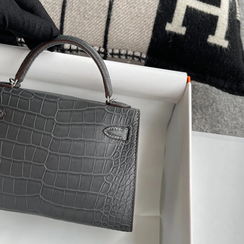MINI KELLY II (20) MATTE MISSISSIPPIENSIS ALLIGATOR LEATHER GRAPHITE WITH PALLADIUM HARDWARE (PHW) - 8