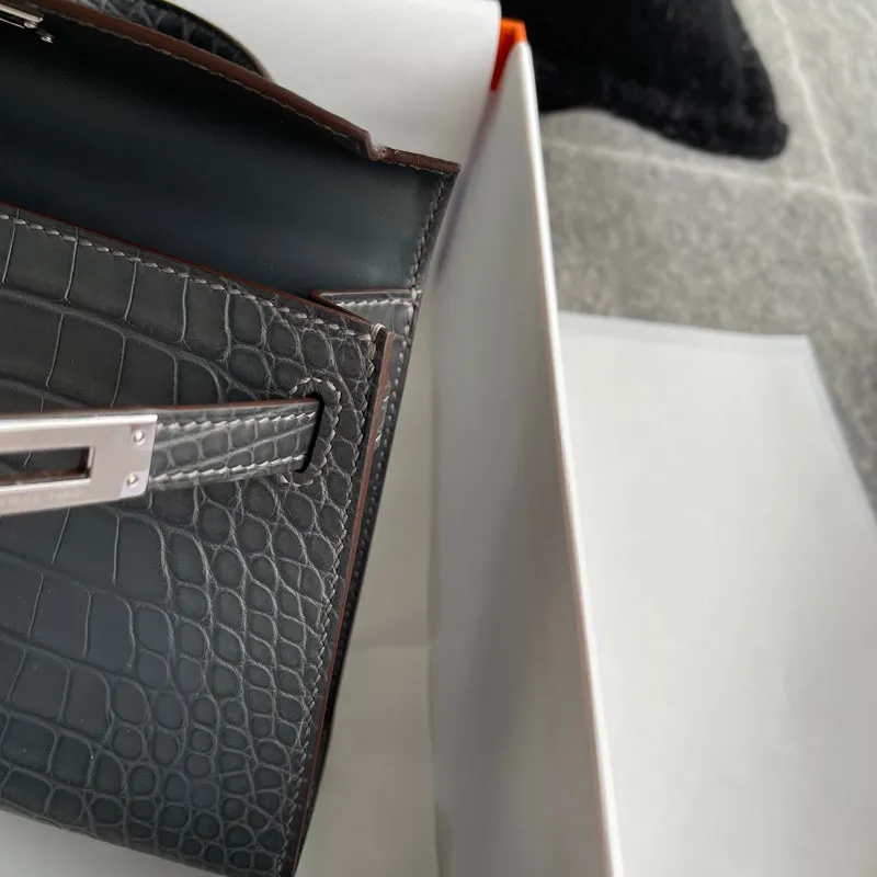 MINI KELLY II (20) MATTE MISSISSIPPIENSIS ALLIGATOR LEATHER GRAPHITE WITH PALLADIUM HARDWARE (PHW) - 6