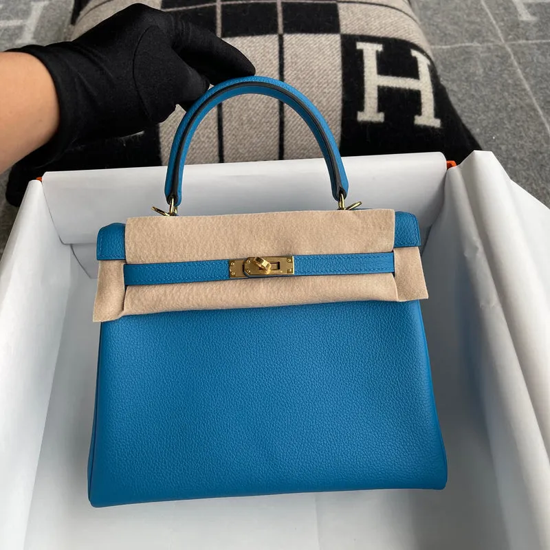 KELLY 25 TOGO LEATHER BLEU ZANZIBAR WITH GOLD HARDWARE (GHW) - 3