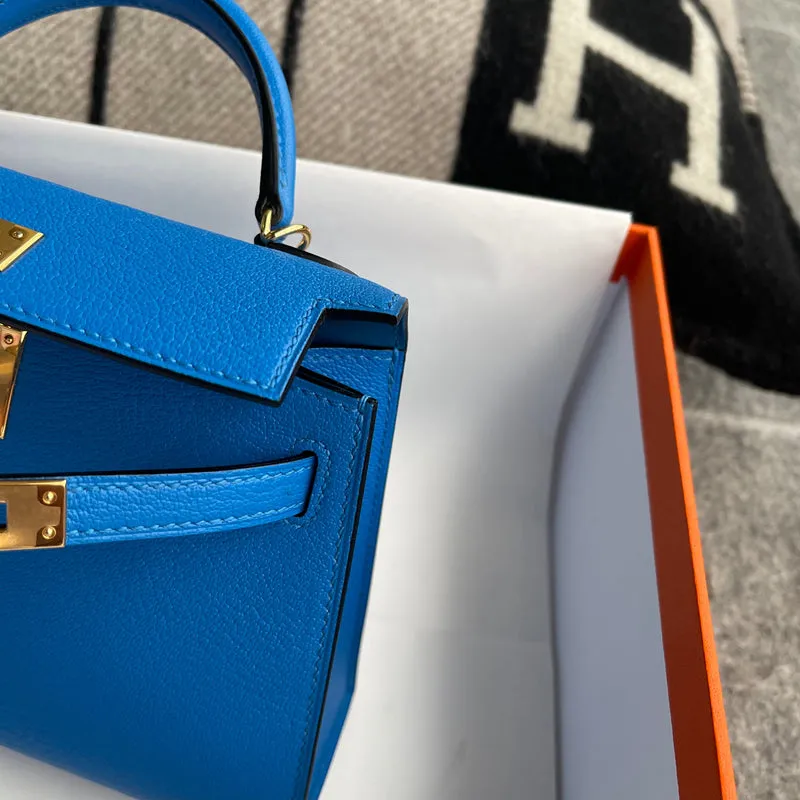 MINI KELLY II (20) CHEVRE LEATHER BLEU HYDRA WITH GOLD HARDWARE (GHW) - 6