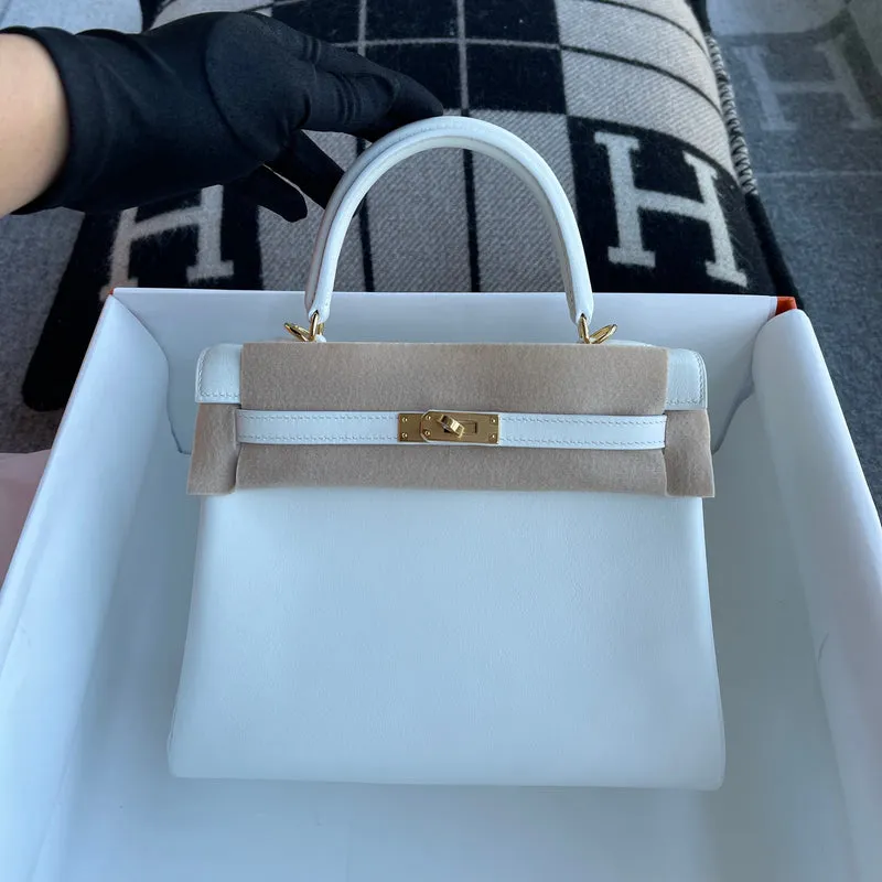 KELLY 25 SWIFT LEATHER BLANC WITH GOLD HARDWARE (GHW) - 2