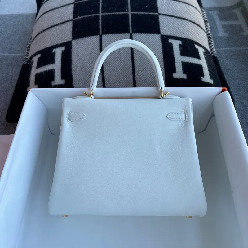 KELLY 25 SWIFT LEATHER BLANC WITH GOLD HARDWARE (GHW) - 3