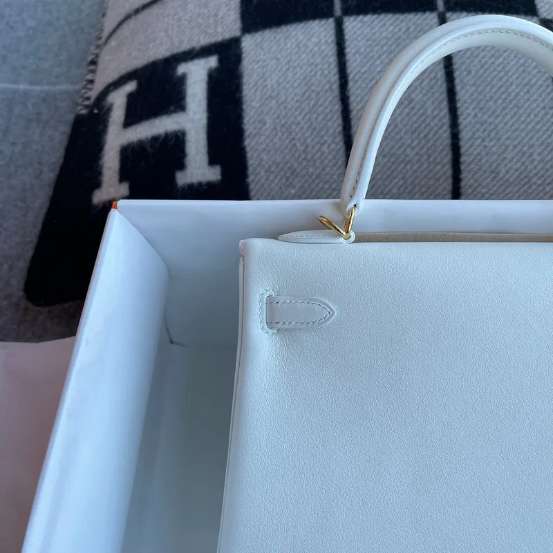 KELLY 25 SWIFT LEATHER BLANC WITH GOLD HARDWARE (GHW) - 7