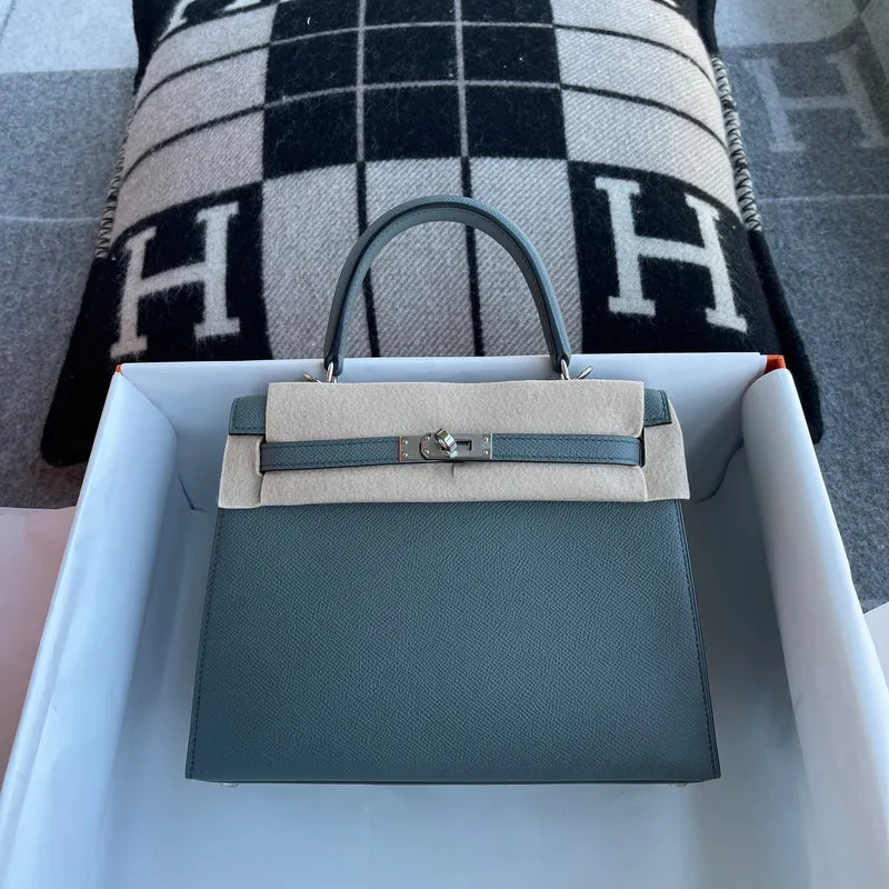 KELLY 25 EPSOM LEATHER VERT AMANDE (GRAY) WITH PALLADIUM HARDWARE (PHW) - 1