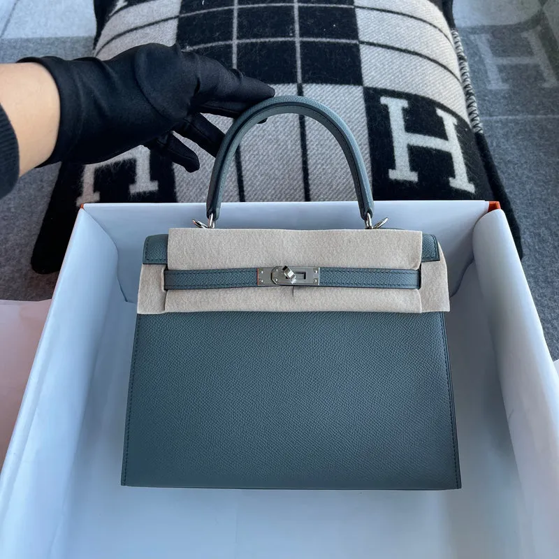 KELLY 25 EPSOM LEATHER VERT AMANDE (GRAY) WITH PALLADIUM HARDWARE (PHW) - 2