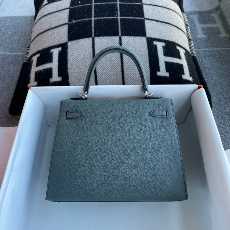 KELLY 25 EPSOM LEATHER VERT AMANDE (GRAY) WITH PALLADIUM HARDWARE (PHW) - 3