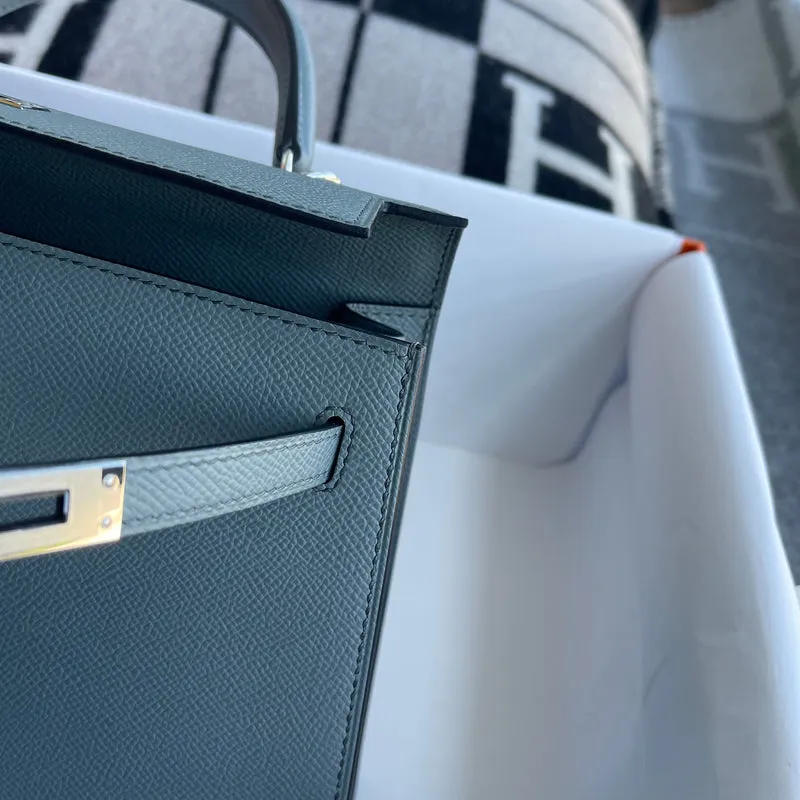 KELLY 25 EPSOM LEATHER VERT AMANDE (GRAY) WITH PALLADIUM HARDWARE (PHW) - 7