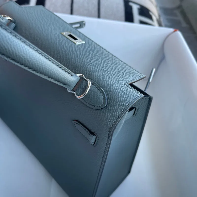 KELLY 25 EPSOM LEATHER VERT AMANDE (GRAY) WITH PALLADIUM HARDWARE (PHW) - 5