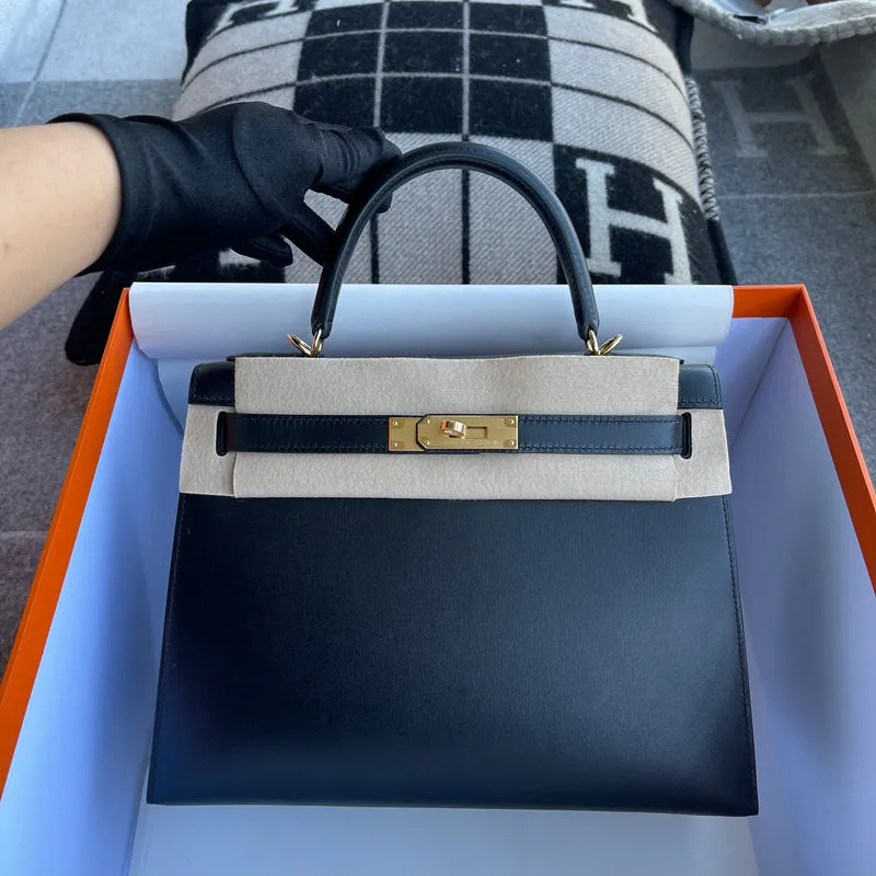 KELLY 28 BLACK BOX CALF LEATHER WITH GOLD HARDWARE (GHW) - 2