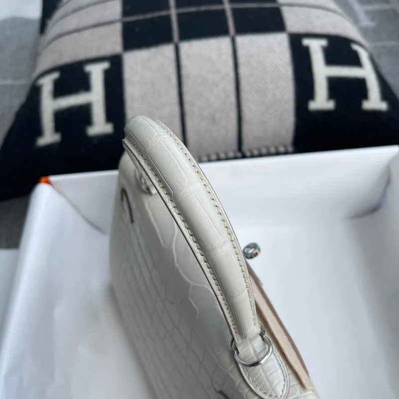 KELLY 25 MATTE MISSISSIPPIENSIS ALLIGATOR LEATHER BETON WITH PALLADIUM HARDWARE (PHW) - 9