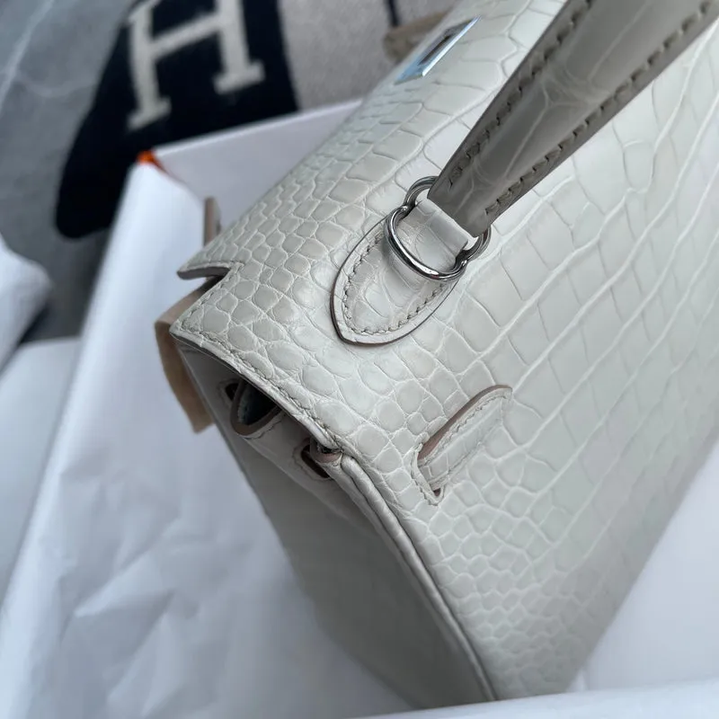 KELLY 25 MATTE MISSISSIPPIENSIS ALLIGATOR LEATHER BETON WITH PALLADIUM HARDWARE (PHW) - 4