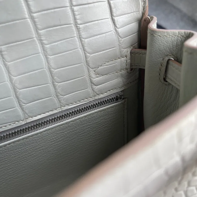 KELLY 25 MATTE MISSISSIPPIENSIS ALLIGATOR LEATHER BETON WITH PALLADIUM HARDWARE (PHW) - 7