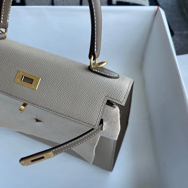 KELLY 25 EPSOM LEATHER HORSESHOE STAMP (HSS) BI-COLOR TRENCH & ETOUPE WITH BRUSHED GOLD HARDWARE (BGHW) - 6