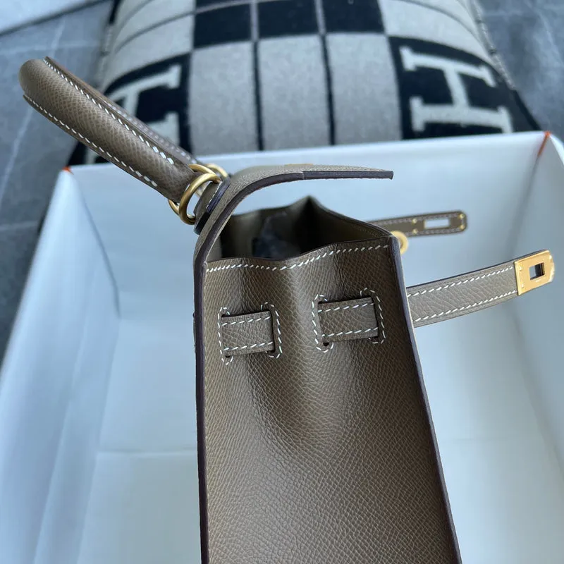 KELLY 25 EPSOM LEATHER HORSESHOE STAMP (HSS) BI-COLOR TRENCH & ETOUPE WITH BRUSHED GOLD HARDWARE (BGHW) - 5