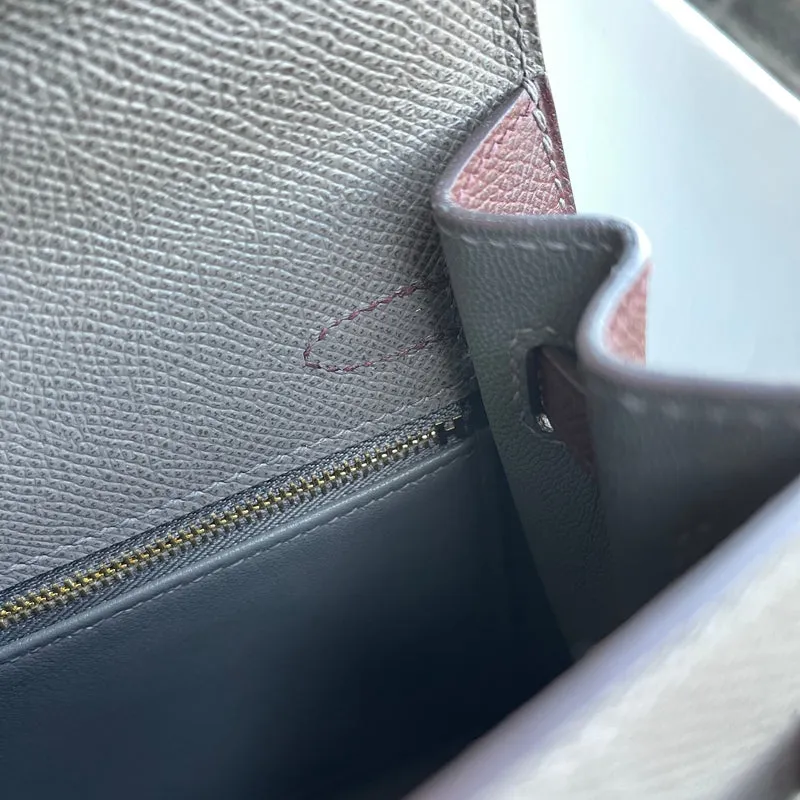 KELLY 25 EPSOM LEATHER HORSESHOE STAMP (HSS) BI-COLOR ETAIN & BORDEAUX WITH GOLD HARDWARE (GHW) - 11