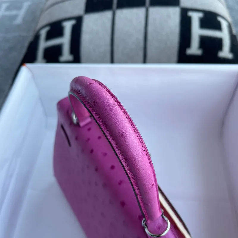 KELLY 25 OSTRICH LEATHER ROSE TYRIEN WITH PALLADIUM HARDWARE (PHW) - 9