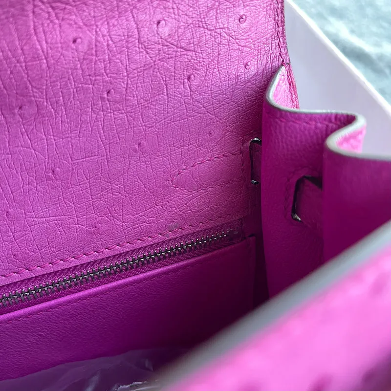 KELLY 25 OSTRICH LEATHER ROSE TYRIEN WITH PALLADIUM HARDWARE (PHW) - 7