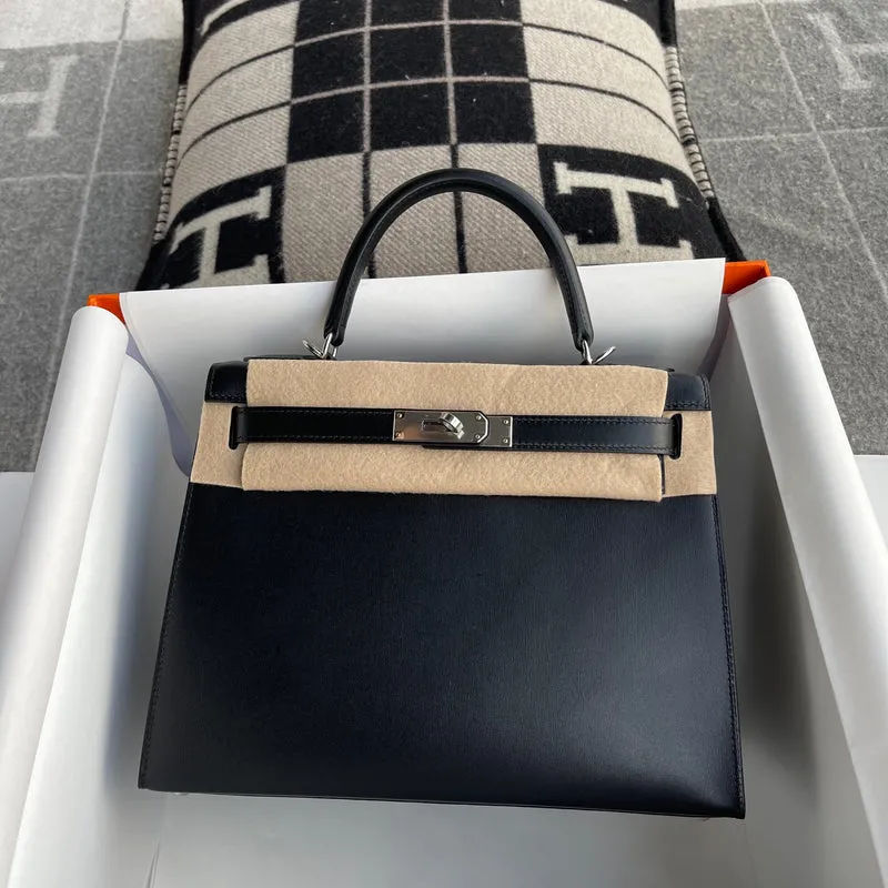 KELLY 28 BLACK BOX CALF LEATHER WITH PALLADIUM HARDWARE (PHW) - 3