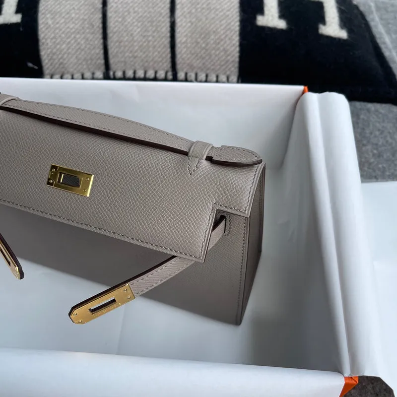 KELLY POCHETTE EPSOM LEATHER GRIS ASPHALTE WITH GOLD HARDWARE (GHW) - 5