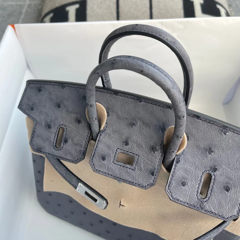 BIRKIN 25 OSTRICH LEATHER GRIS AGATE WITH PALLADIUM HARDWARE (PHW) - 5