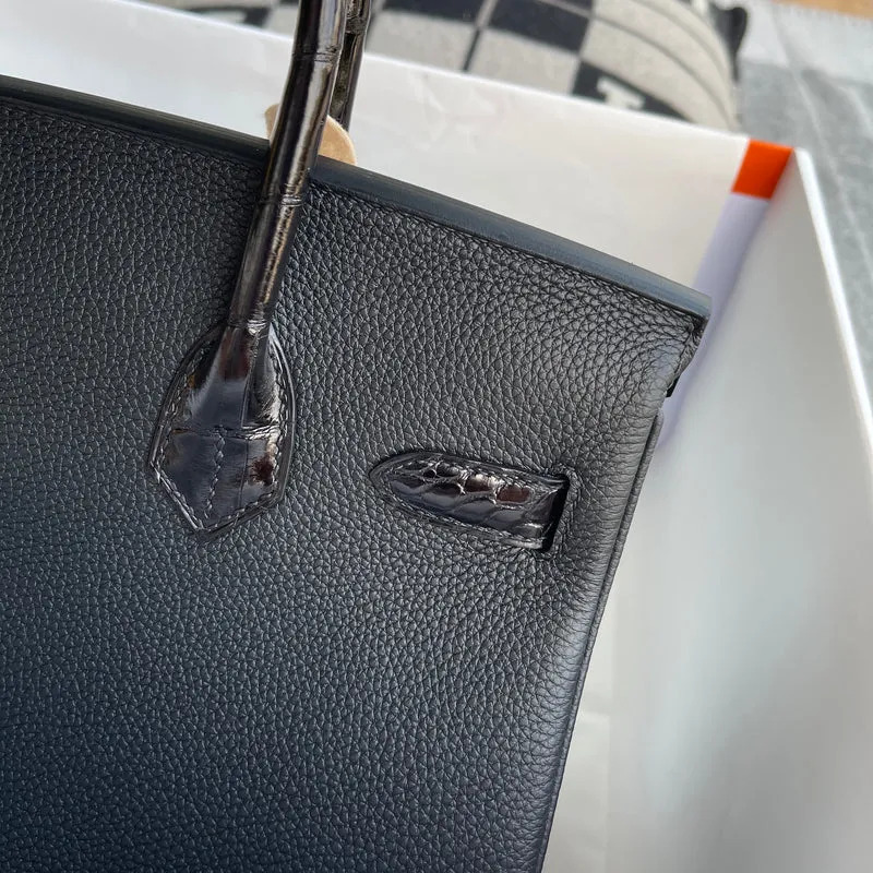 BIRKIN 30 TOUCH SHINY (LISSE) NILOTICUS CROCODILE LEATHER & TOGO LEATHER NOIR (BLACK) WITH GOLD HARDWARE (GHW) - 6