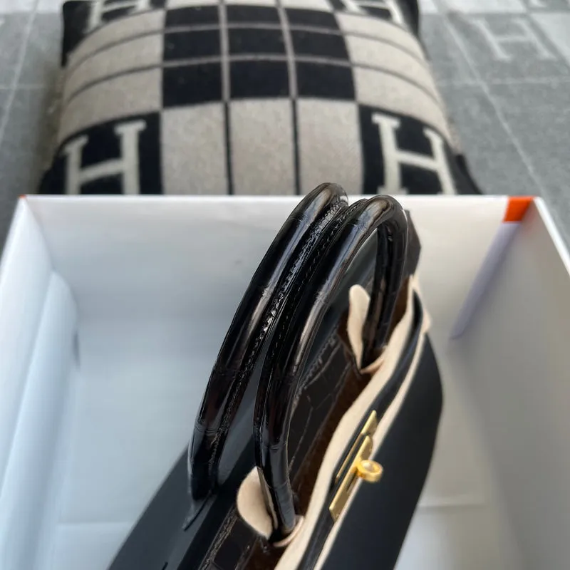 BIRKIN 30 TOUCH SHINY (LISSE) NILOTICUS CROCODILE LEATHER & TOGO LEATHER NOIR (BLACK) WITH GOLD HARDWARE (GHW) - 7