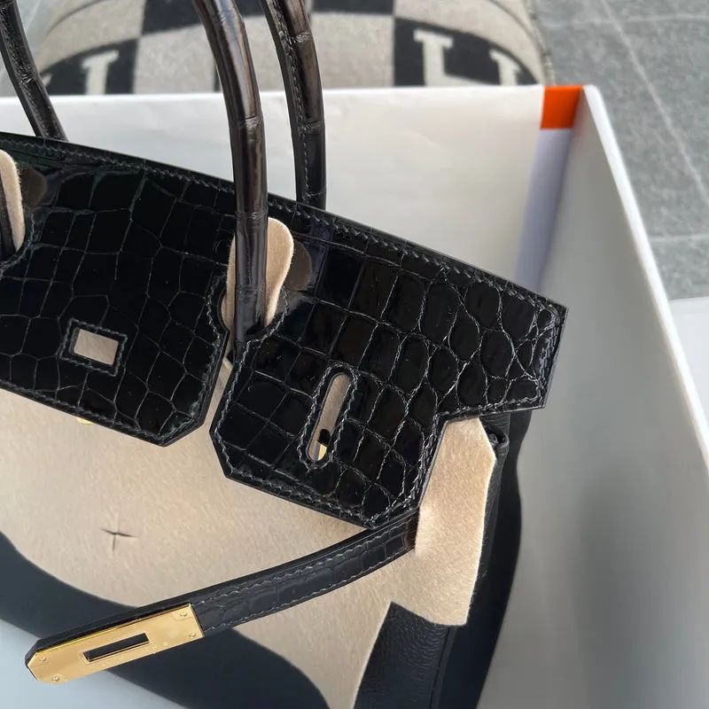 BIRKIN 30 TOUCH SHINY (LISSE) NILOTICUS CROCODILE LEATHER & TOGO LEATHER NOIR (BLACK) WITH GOLD HARDWARE (GHW) - 5