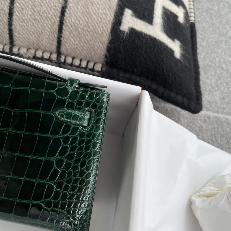 KELLY POCHETTE SHINY (LISSE) MISSISSIPPIENSIS ALLIGATOR LEATHER VERT EMERAUDE (EMERALD) WITH GOLD HARDWARE (GHW) - 9