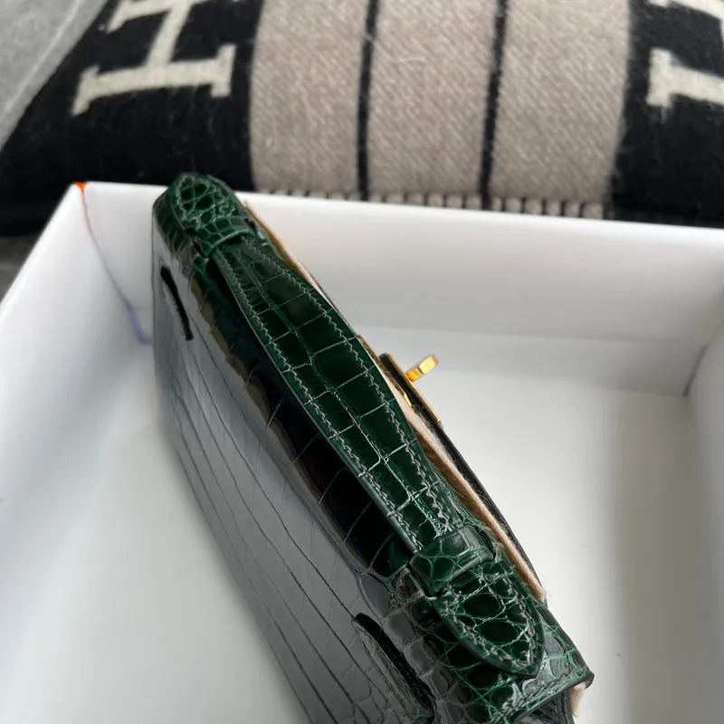 KELLY POCHETTE SHINY (LISSE) MISSISSIPPIENSIS ALLIGATOR LEATHER VERT EMERAUDE (EMERALD) WITH GOLD HARDWARE (GHW) - 10