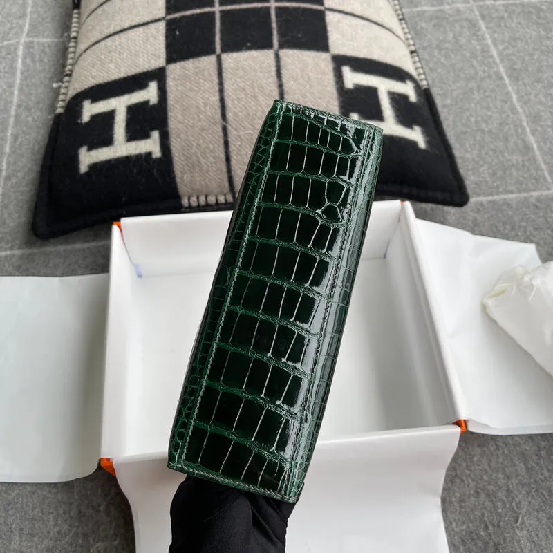 KELLY POCHETTE SHINY (LISSE) MISSISSIPPIENSIS ALLIGATOR LEATHER VERT EMERAUDE (EMERALD) WITH GOLD HARDWARE (GHW) - 12