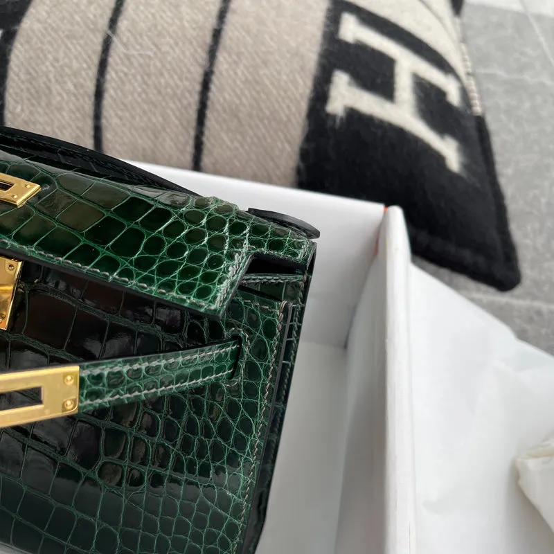 KELLY POCHETTE SHINY (LISSE) MISSISSIPPIENSIS ALLIGATOR LEATHER VERT EMERAUDE (EMERALD) WITH GOLD HARDWARE (GHW) - 8