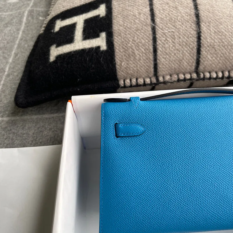 KELLY POCHETTE EPSOM LEATHER BLEU HYDRA WITH PALLADIUM HARDWARE (PHW) - 6