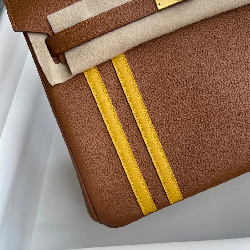 BIRKIN 25 TOGO/SWIFT LEATHER OFFICIER GOLD/JAUNE AMBRE WITH GOLD HARDWARE (GHW) - 5