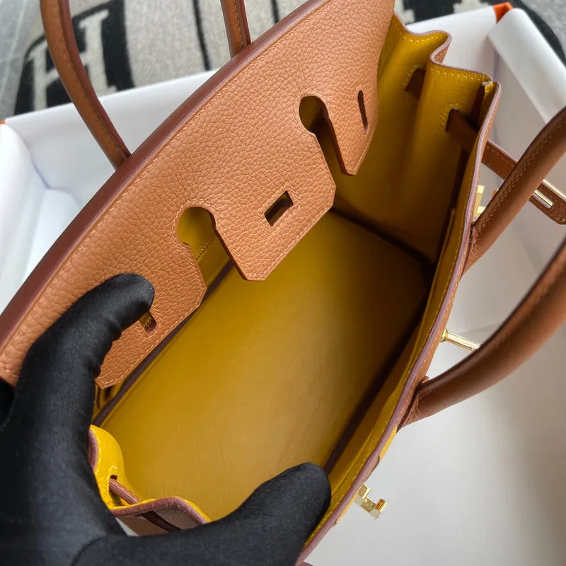 BIRKIN 25 TOGO/SWIFT LEATHER OFFICIER GOLD/JAUNE AMBRE WITH GOLD HARDWARE (GHW) - 10