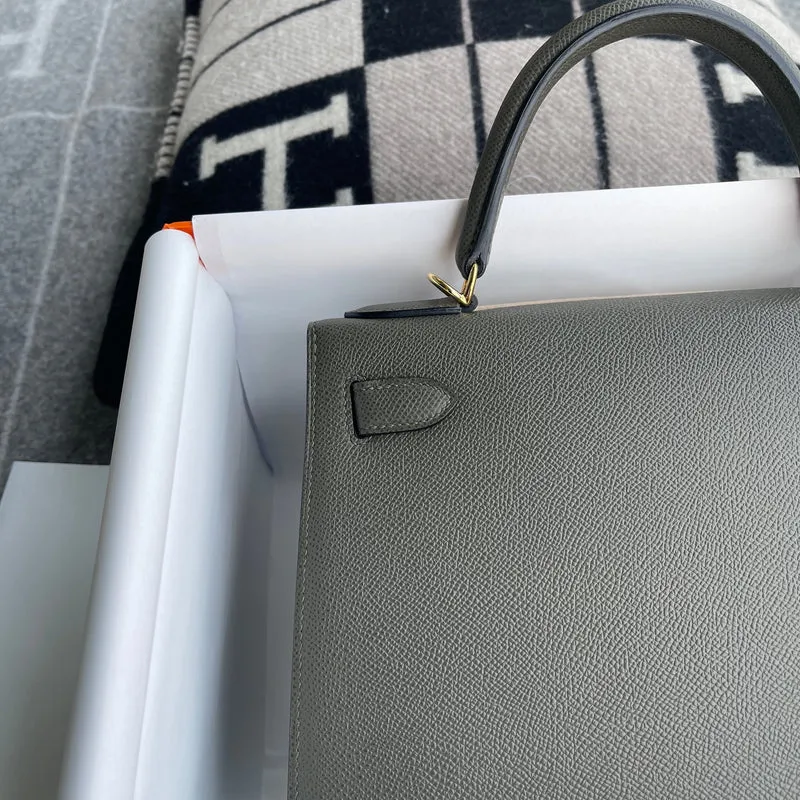 KELLY 28 EPSOM LEATHER VERT DE GRIS WITH GOLD HARDWARE (GHW) - 4