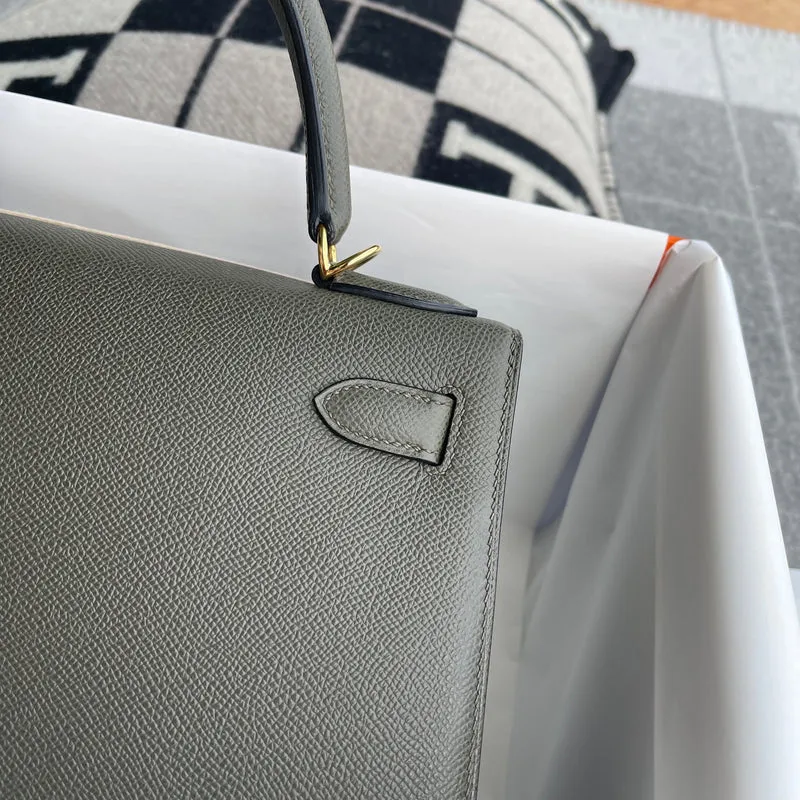 KELLY 28 EPSOM LEATHER VERT DE GRIS WITH GOLD HARDWARE (GHW) - 5